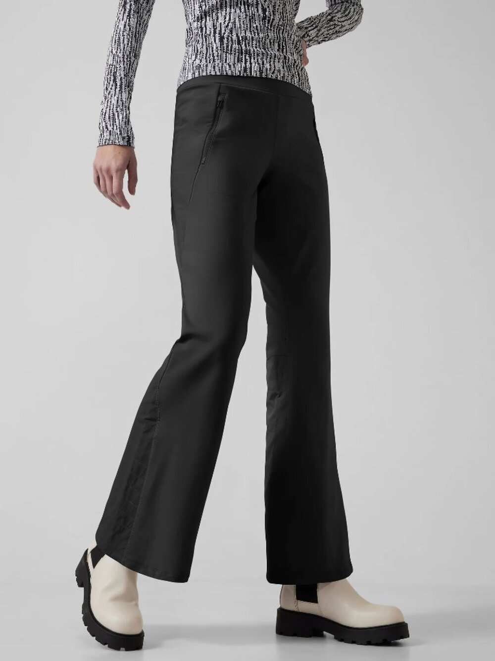 ATHLETA Peak Hybrid Black Mid Rise Fleece Lined Flared Pants, Size S